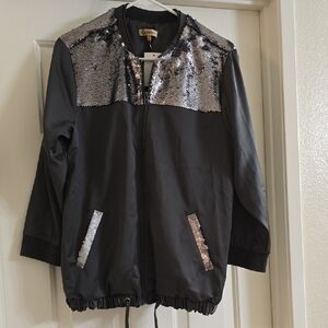 Cynthia Rowley Black Bomber Jacket with Silver Sequins